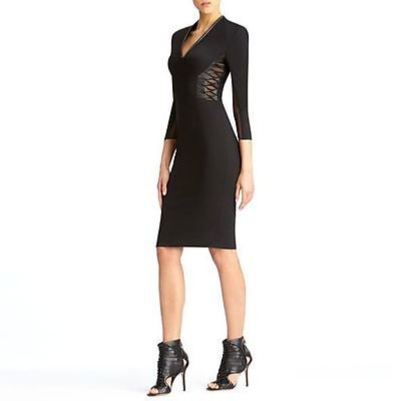 RACHEL Rachel Roy Dresses & Skirts - New VTG Rachel Roy Wool Leather Signature Stretch Sheath Black Mini Dress 6 M